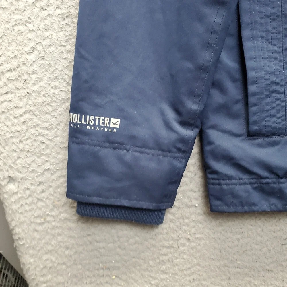 Hollister All-Weather Hooded Jacket Men S Navy Fleece Lined Hook & Loop Full Zip